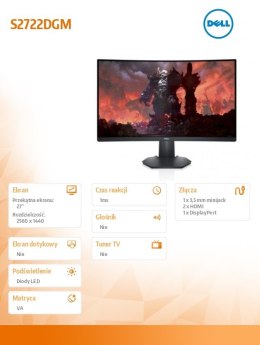 Dell Monitor S2722DGM 27 cali VA 2560x1440/2xHDMI/DP/3Y