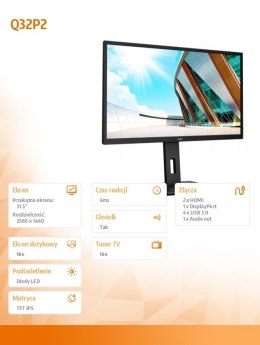 AOC Monitor Q32P2 31.5 cala IPS HDMIx2 DP regulacja wysokości