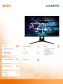 Gigabyte Monitor 32 cale M32U144Hz GAMING IPS/1ms/4K ULTRA HD /HDMI/DP/USB-C/ USB3.0/ GŁOŚNIK