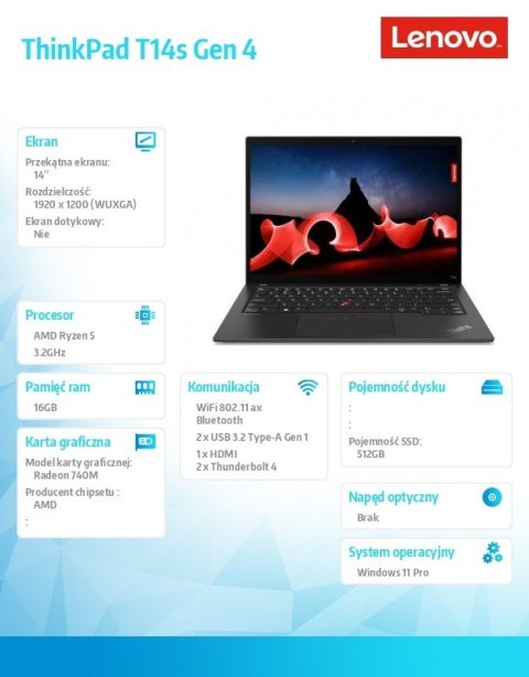 Lenovo Ultrabook ThinkPad T14s G4 21F80025PB W11Pro 7540U/16GB/512GB/INT/14.0 WUXGA/Deep Black/3YRS Premier SUpport + CO2 Offset Lenovo Ultrabook ThinkPad T14s G4 21F80025PB W11Pro 7540U/16GB/512GB/INT/14.0 WUXGA/Deep Black/3YRS Premier SUpport + CO2 Offset