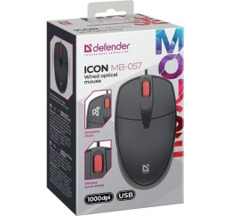 Defender Mysz przewodowa silent click ICON MB-057 1000 DPI Czarna