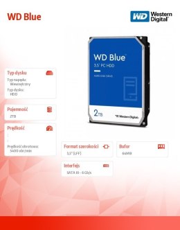 Western Digital Dysk twardy WD Blue 2TB 3,5 64MB SATAIII 5400 RPM