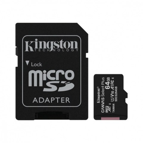 Kingston Karta pamięci microSD 64GB Canvas Select Plus 100MB/s Adapter